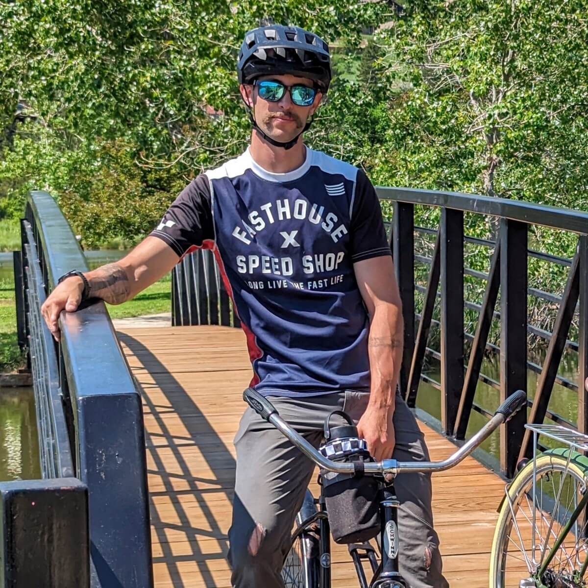 Cyclist on a bridge.